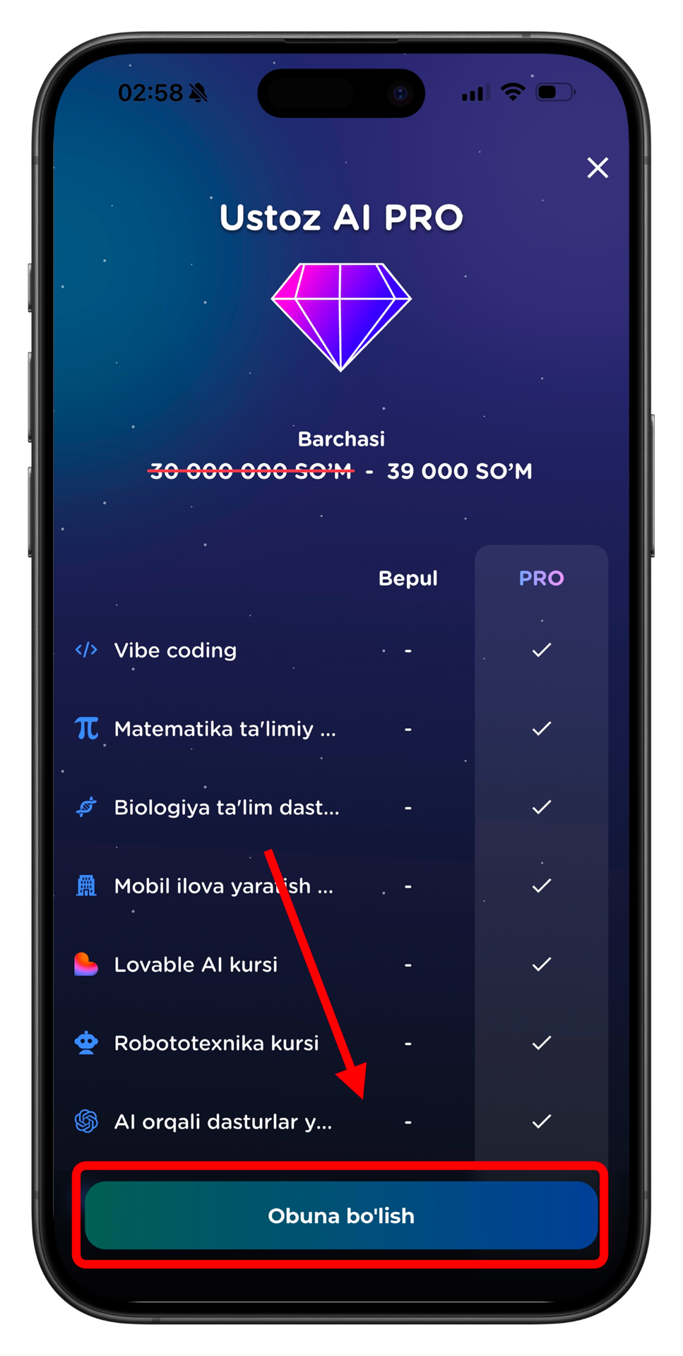 6. “Obuna bo'lish” tugmasini bosing